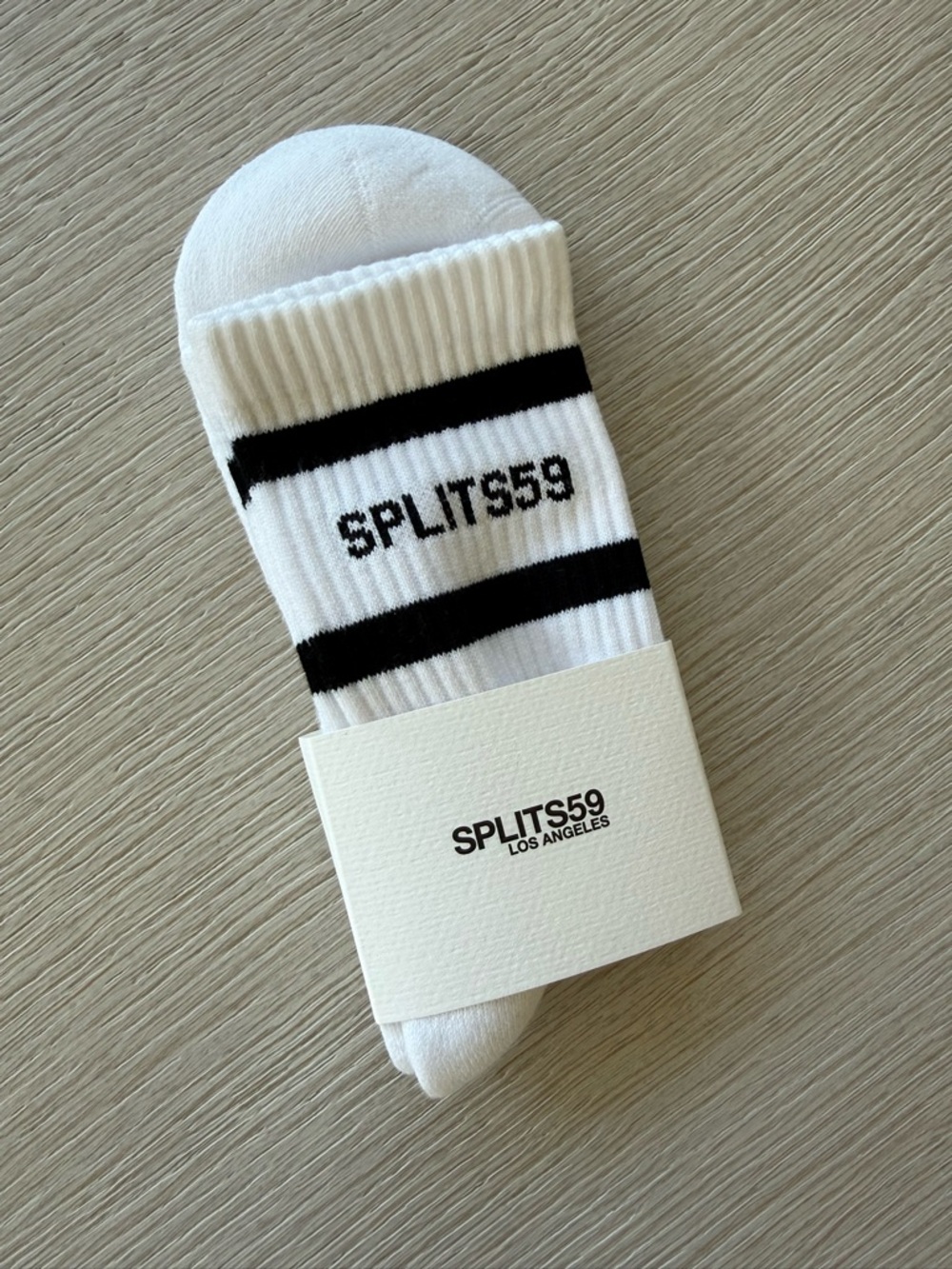 Splits59 White Crew Socks with Black Stripes
